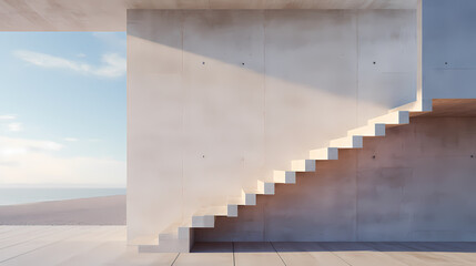 Obraz premium Minimalist gray concrete background with empty stair landing