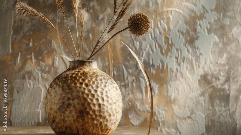 Aufkleber a vase with a textured surface created through the use of a scraffito technique featuring a naturein