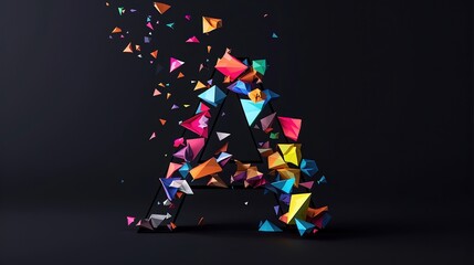 The image is a 3D rendering of the letter A made out of colorful triangles.

