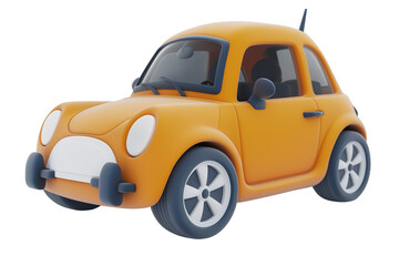 A cute yellow cartoon car with a white roof and black wheels.