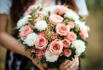 'up Gentle blurred copy hands natural design background girl close floral beautiful template image gift space festive romantic bouquet abstract Bouquet Pink Background Abstract Flower Design Summer'