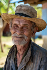 Fototapeta premium Elderly man smiling, Brazilian, countryside,