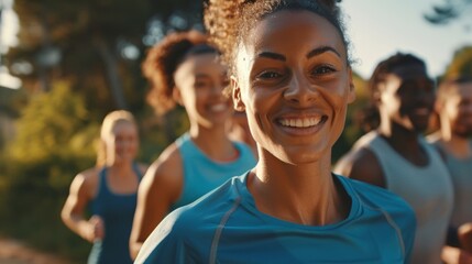 A group of employees participating in a running club as a part of their companys wellness program..