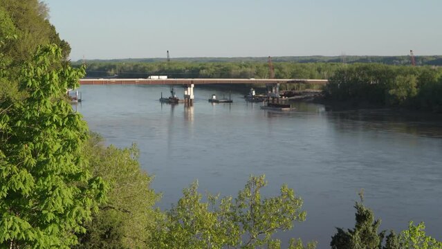 new bridge still under construction over the Missouri River near Rocheport in Missouri as seen from Katy Trail