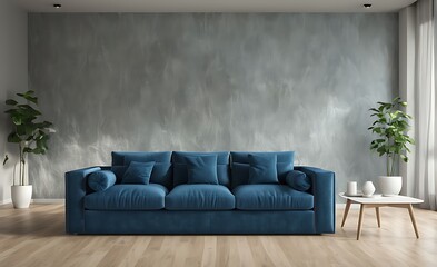 Mockup living room with blue sofa 3d illustration rendering

