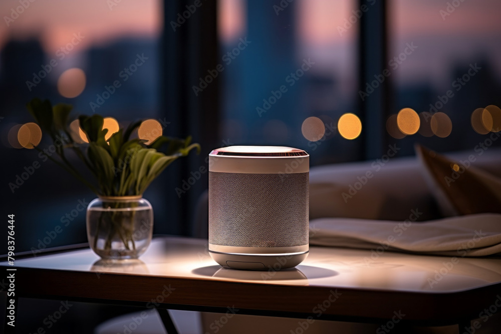 Poster smart speaker. background with selective focus and copy space