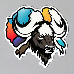 Bison head sticker. Hand drawn illustration of bison head mascot for web.