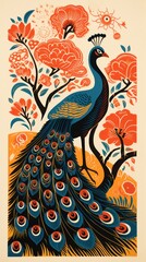 Obraz premium Indian temple peacock drawing animal nature.