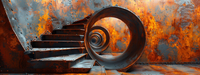 Step into a surreal absurd world to a rusty metal wall, where a mysterious hole leads into the unknown, and an impossible staircase takes you to new dimensions..