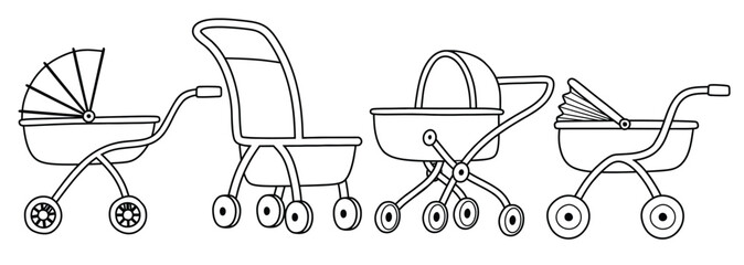 Cute hand-drawn stroller isolated on white background.