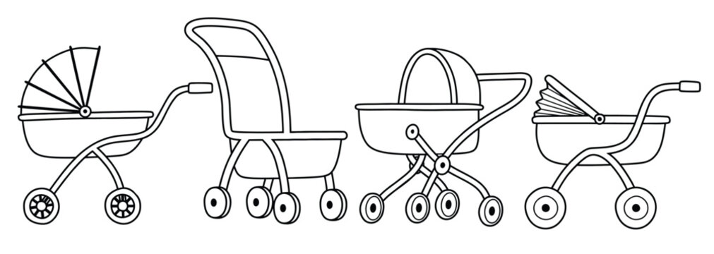 Cute hand-drawn stroller isolated on white background.