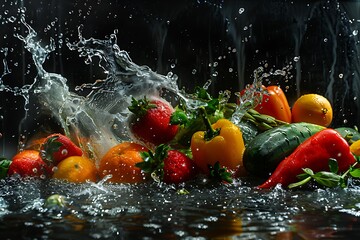 Vegetables in splash