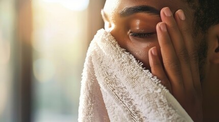 A person holding a towel to their face breathing in the eucalyptus or lavender oils added to the...