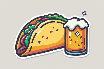 Cartoon taco with beer, Generative Ai