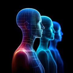 Signal transmission, brain dynamics, and computational cognition merge within a digital face and digital models featuring a glowing brain symbol