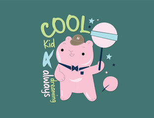 Cool kid always dreaming with bear illustration for print on t shirt or other use