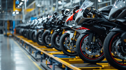 fully assembled sports bike in manufacturing factory ready for shipping 