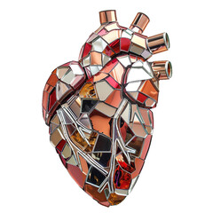 A human heart made of mirrors, PNG white background