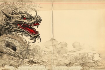 Red chinese dragon border paper creativity dinosaur.