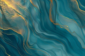 Golden Ocean Waves: Luxury Silky Gradient Blue Art