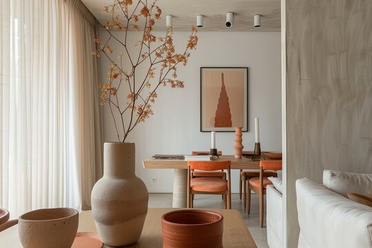 Terracotta Vase Decor: Peach Accents in Modern Natural-Light Apartment