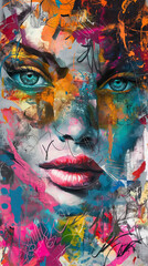 Abstract portrait of female face with vivid colors