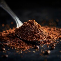small pile of ground up coffee with spoon