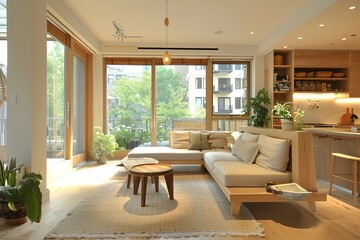 Natural & Light Wood Contemporary Living Space: Serene & Sustainable Design