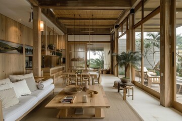 Natural Elements & Light Wood: Serene Modern Living Space with Sustainable Decor