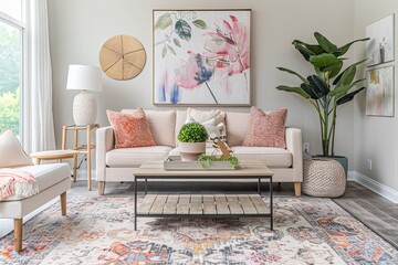 Contemporary Living: Natural Elements & Pastel Tones in Cozy Modern Space