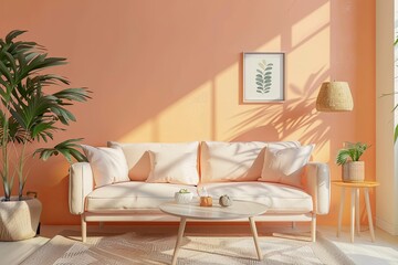 Natural Peach Splendor: Contemporary Living Space with Modern Aesthetic and Warm Hues
