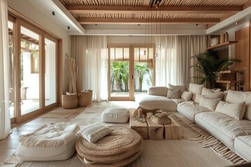 Plush Textiles and Light Wooden Accents: Cozy Contemporary Living Space