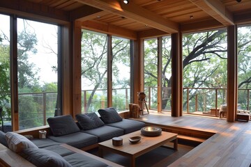 Wooden Charm and Tree Views: Contemporary Living with Natural Decor Elements