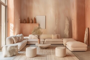 Modern Delight: Peach and Beige Contemporary Lounge Finery.
