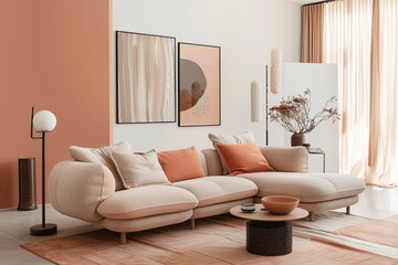 Contemporary Lounge: Eco-Friendly Furniture in Peach and Beige Pastel Scheme