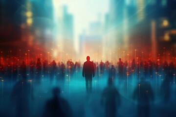 Fototapeta premium Digital people on bright background futuristic technology abstract.