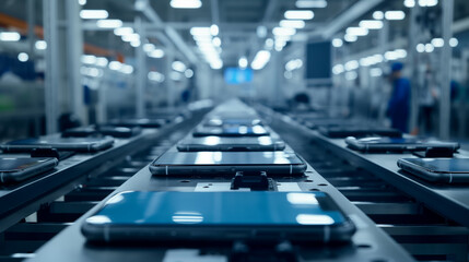 smartphone assembly line in modern manufacturing industry plant, smartphone production factory 