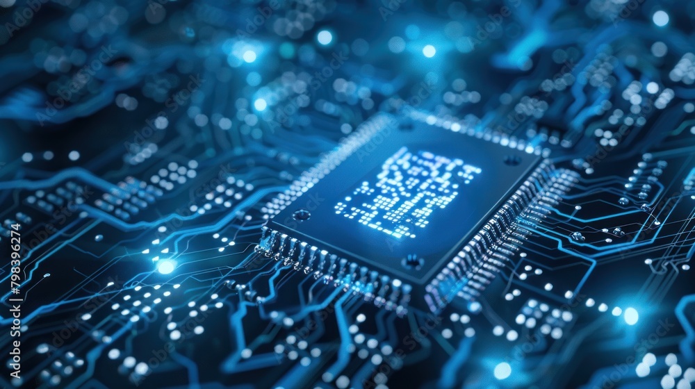 Poster central computer processor concept. digital motherboard chips. technology science background.