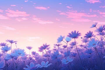 Fototapeta na wymiar A colorful Daisy feild wallpaper in the morning flower purple backgrounds.