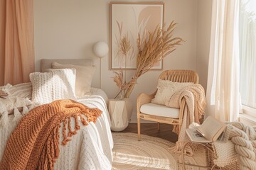 Peach and Beige Elegance: Natural Vibes in Modern Room Decor