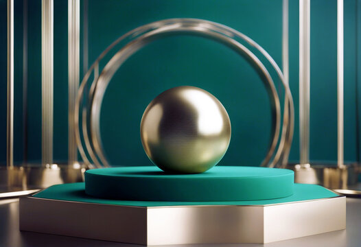 'Clipping Minimal stripe background abstract bauble product illustration concept each year 3d sale green event render element path Golden New Christmas podium poduim platform merry'