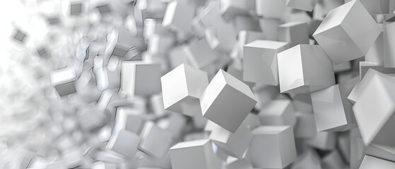 abstract background made from cubes, White abstract background. Misty backdrop with grey squares. 3D illustration.