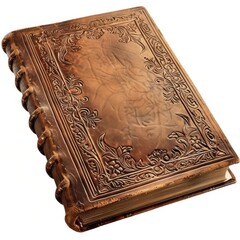 Old leather book cover publication bronze diary.