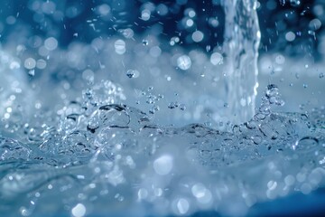 Water flowing from the faucet into bathroom sink water. Generate AI image