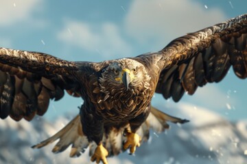 An eagle in flight catching fish from a lake,Bald eagle flying swoop hand draw and paint color on white background illustration.Bald eagle in flight on isolated background - obrazy, fototapety, plakaty