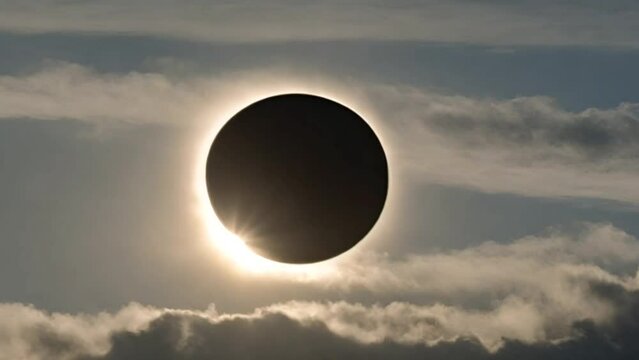 A solar eclipse. The total eclipse is caused when the sun, moon and earth align