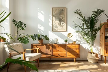 Scandinavian Eco-Friendly Living Space with Tropical Plant Accents