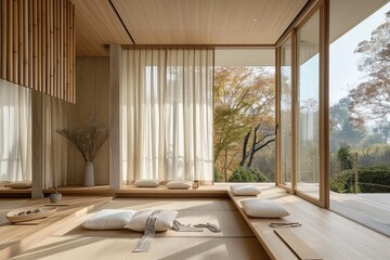 Tranquil Haven: Sustainable Decor and Light Wooden Features Enveloped in Serenity
