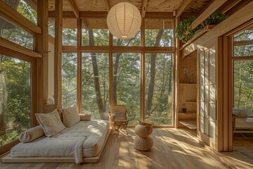 Tranquil Eco Room with Sustainable Decor and Picturesque Views