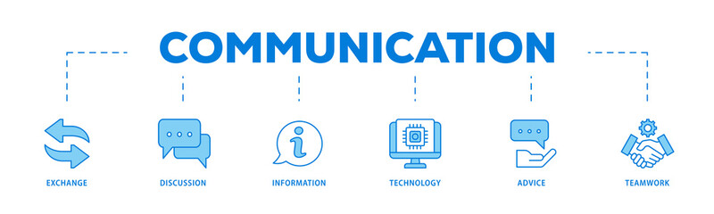 Communication icons process flow web banner illustration of exchange, discussion, information,...